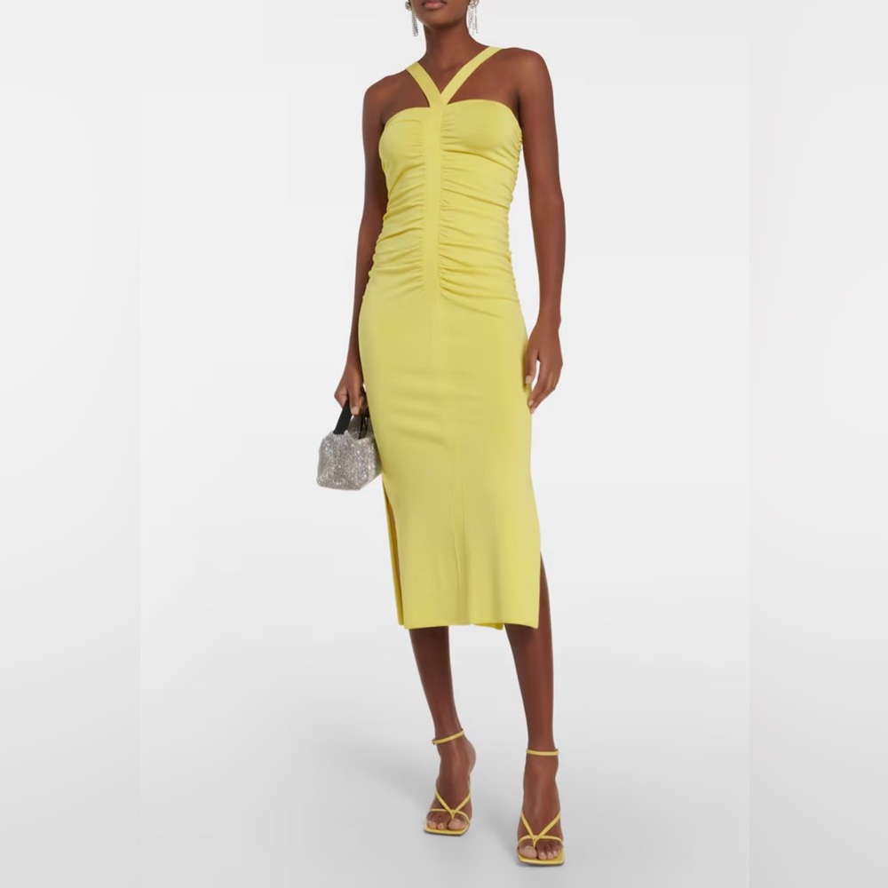 Jonathan Simkhai Darya Yellow Ruched Sleeveless Halter Jersey Midi Dress Size S